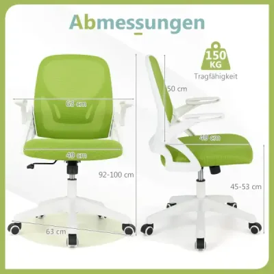 Ergonomická kancelárska stolička so sklápacími podrúčkami a hojdacou funkciou. Kancelárska stolička zelenej farby.
