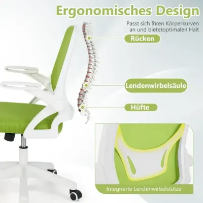 Ergonomická kancelárska stolička so sklápacími podrúčkami a hojdacou funkciou. Kancelárska stolička zelenej farby.