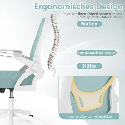 Ergonomická kancelárska stolička so sklápacími podrúčkami a hojdacou funkciou. Kancelárske kreslo v modrej farbe.