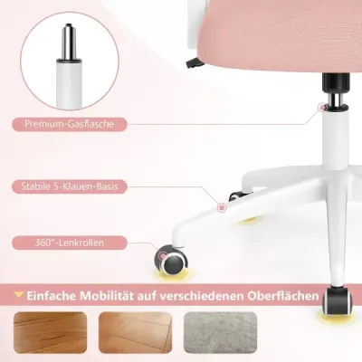 Ergonomická kancelárska stolička so sklápacími podrúčkami a hojdacou funkciou. Ružová kancelárska stolička.