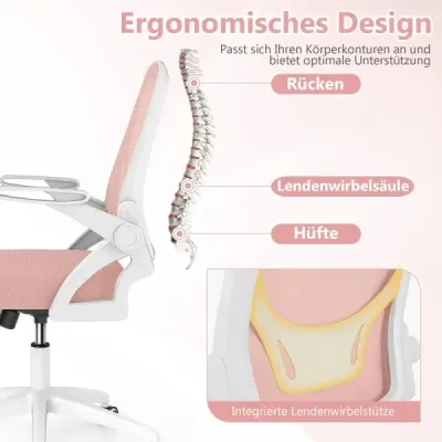 Ergonomická kancelárska stolička so sklápacími podrúčkami a hojdacou funkciou. Ružová kancelárska stolička.