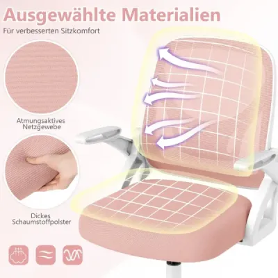 Ergonomická kancelárska stolička so sklápacími podrúčkami a hojdacou funkciou. Ružová kancelárska stolička.