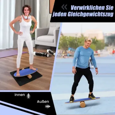 Balančná doska z dreva Balančná doska Balančný trenažér Trickboard na doma vrátane korkového kotúča Tmavomodrá