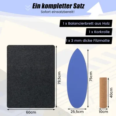 Balančná doska z dreva Balančná doska Balančný trenažér Trickboard na doma vrátane korkového kotúča Tmavomodrá