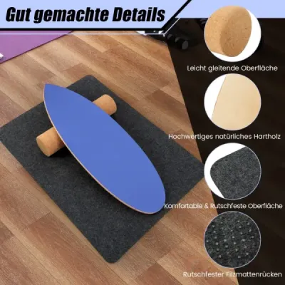 Balančná doska z dreva Balančná doska Balančný trenažér Trickboard na doma vrátane korkového kotúča Tmavomodrá