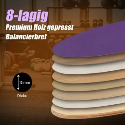 Balančná doska z dreva Balančná doska Balančný trenažér Trickboard na doma vrátane korkového valca Fialová