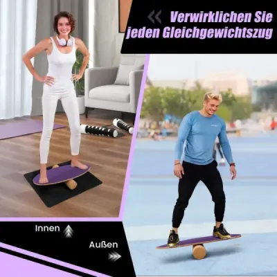 Balančná doska z dreva Balančná doska Balančný trenažér Trickboard na doma vrátane korkového valca Fialová