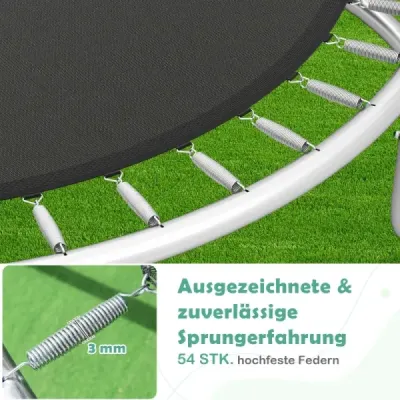 Vonkajšia trampolína s rebríkom, okrúhla záhradná trampolína s ochrannou sieťou, krytom okrajov a kovovým rámom Ø305 cm, zelená