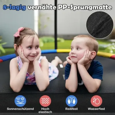 Vonkajšia trampolína s rebríkom, okrúhla záhradná trampolína s bezpečnostnou sieťou, krytom okraja a kovovým rámom Ø305 cm, farebná