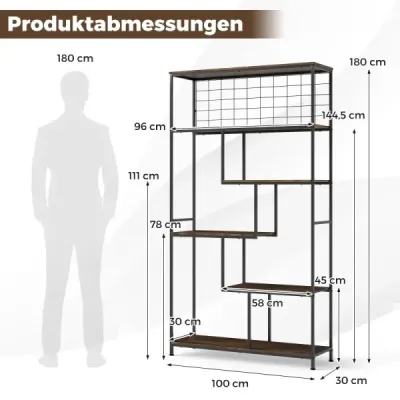 6-poschodový vysoký regálový stojan na rastliny s kovovou sieťovinou, geometrický stojan, rustikálny hnedý 6-poschodový vysoký regálový stojan na rastliny s kovovou sieťovinou, geometrický stojan, rustikálny hnedý