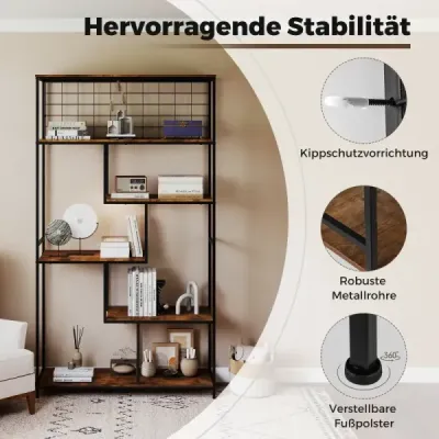 6-poschodový vysoký regálový stojan na rastliny s kovovou sieťovinou, geometrický stojan, rustikálny hnedý 6-poschodový vysoký regálový stojan na rastliny s kovovou sieťovinou, geometrický stojan, rustikálny hnedý