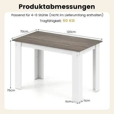 120 cm jedálenský stôl pre 4-6 osôb, drevený obdĺžnikový stôl, veľký jedálenský stôl, moderný kuchynský stôl, biely