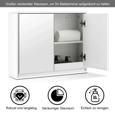 Zrkadlová skrinka Kúpeľňa Kúpeľňové zrkadlo s policami Kúpeľňová zrkadlová skrinka Biela