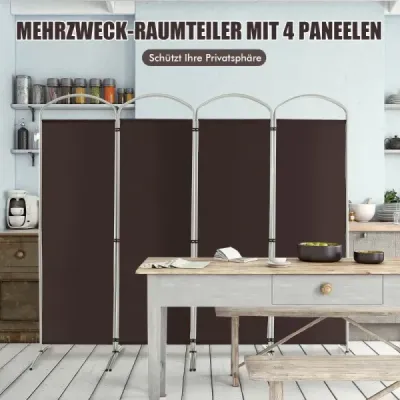 Rozkladacia deliaca stena so 4 panelmi Deliaca stena pre domácnosť 221 x 51 x 188 cm-hnedá