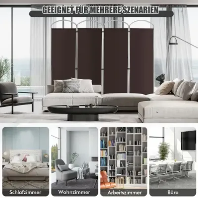 Rozkladacia deliaca stena so 4 panelmi Deliaca stena pre domácnosť 221 x 51 x 188 cm-hnedá