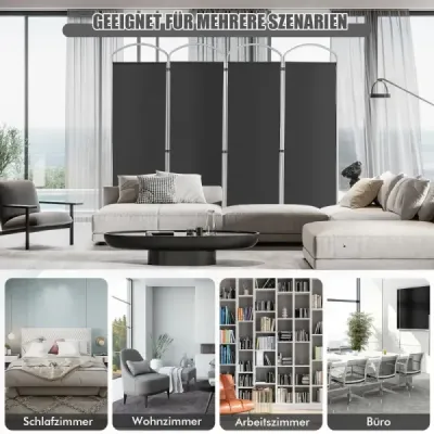 Sklopná deliaca stena so 4 panelmi Deliaca stena pre domácnosť 221 x 51 x 188 cm-sivá