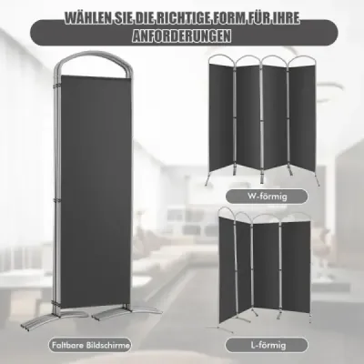 Sklopná deliaca stena so 4 panelmi Deliaca stena pre domácnosť 221 x 51 x 188 cm-sivá