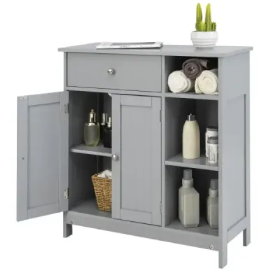 Kúpeľňová skrinka so zásuvkou a dvierkami a nastaviteľnou policou 75 x 30 x 80 cm Sivá