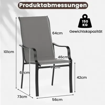 Sada 2 záhradných stoličiek s vysokým operadlom, nosnosť do 150 kg, záhradné stoličky, sivé