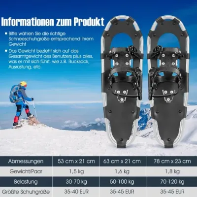 Všestranná sada snežníc 53 cm ergonomické snežnice s dvojitým západkovým systémom viazania strieborné
