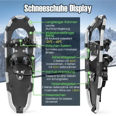 Všestranná sada snežníc 53 cm ergonomické snežnice s dvojitým západkovým systémom viazania strieborné
