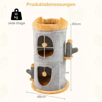 2-poschodový domček pre mačky roztomilý stromček pre mačky s 2 útulnými mačacími jaskyňami sivý+oranžový