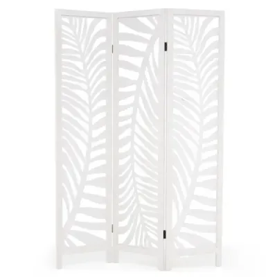 3-dielna deliaca stena s prírodným rámom z dreva paulovnie Voľne stojaca zástena na ochranu súkromia biela