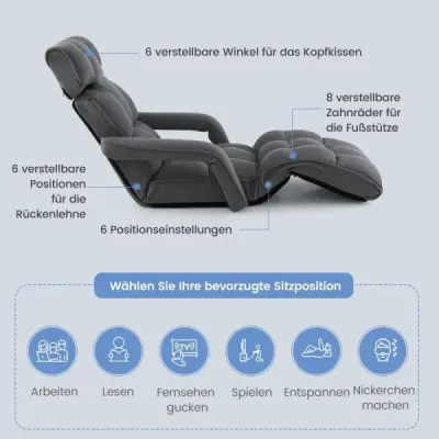 Rozkladacie kreslo Rozkladacia pohovka so 6 nastaviteľnými polohami 72 x 61 x 46,5 cm Tmavo sivá