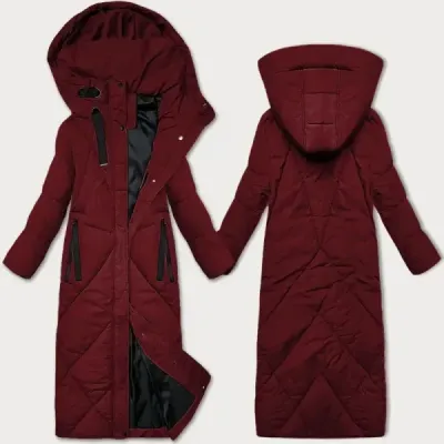 Dlhá dámska zimná bunda ku kolenám MODA3232 bordová