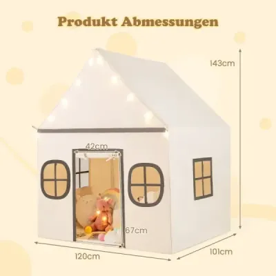 Detský vnútorný stan Playhouse s hviezdičkami a polstrovanou podložkou, béžová + hnedá