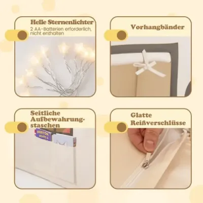 Detský vnútorný stan Playhouse s hviezdičkami a polstrovanou podložkou, béžová + hnedá