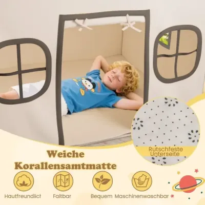 Detský vnútorný stan Playhouse s hviezdičkami a polstrovanou podložkou, béžová + hnedá