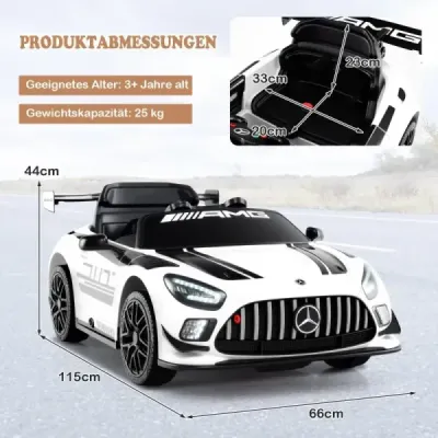 Detské autíčko s licenciou Mercedes-AMG GT3 s diaľkovým ovládaním 3 rýchlosti Biela