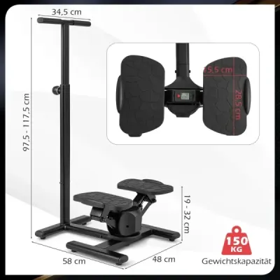 Stepper na tréning Twist Stair Stepper tréningové zariadenie s výškovo nastaviteľnou rukoväťou a protišmykovými pedálmi Čierna