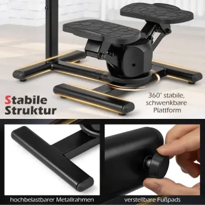 Stepper na tréning Twist Stair Stepper tréningové zariadenie s výškovo nastaviteľnou rukoväťou a protišmykovými pedálmi Čierna
