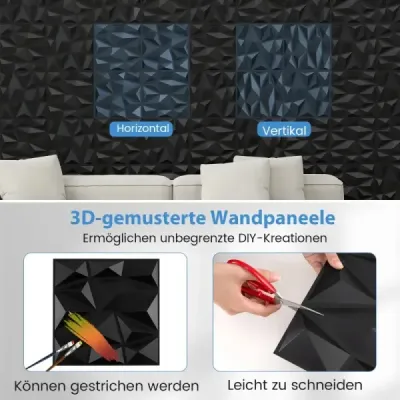 50 kusov 3D nástenných panelov diamant 30 x 30 cm nástenný obklad dekorácia na stenu čierna 4,5m²