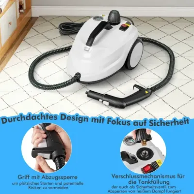 Prenosný parný čistič 2000 W Vysokotlakový parný čistič s 15-dielnym príslušenstvom Univerzálny parný mop Biely