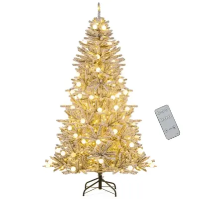 180 cm umelý vianočný stromček pokrytý snehom s 51 guľatými svetielkami, 250 teplými bielymi LED svetielkami a 637 konármi.