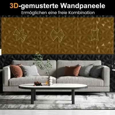 20 kusov 3D nástenných panelov diamant 50 x 50 cm nástenný obklad dekorácia na stenu čierna 5m²
