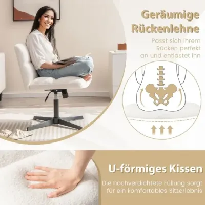 Kancelárska stolička bez podrúčok, výškovo nastaviteľná stolička so skríženými nohami a hojdacou funkciou, kancelárska stolička bez podrúčok, béžová Kancelárska stolička bez podrúčok, výškovo nastaviteľná stolička so skríženými nohami a hojdacou funkciou, kancelárska stolička bez podrúčok, béžová