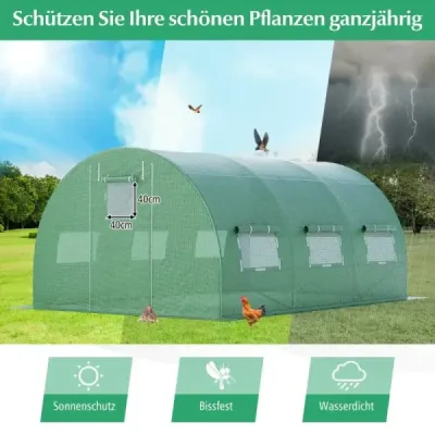 Skleník 4 x 3 x 2m|12m² fóliový skleník s kovovým rámom Skleník so 6 rolovacími oknami zo sieťoviny Zelený