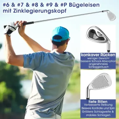 9-dielna kompletná sada golfových palíc pre pravákov vrátane drivera zo zinkovej zliatiny šedej farby