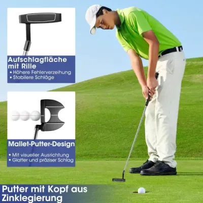 9-dielna kompletná sada golfových palíc pre pravákov vrátane drivera zo zinkovej zliatiny šedej farby