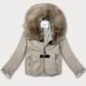 Kožená bunda s kožušinovým golierom Glakate MODA8091 béžová