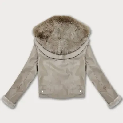 Kožená bunda s kožušinovým golierom Glakate MODA8091 béžová