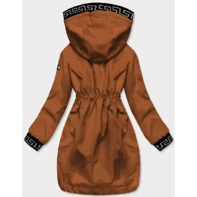 Tenká dámska bunda s ozdobným lemovaním karamel MODA8106