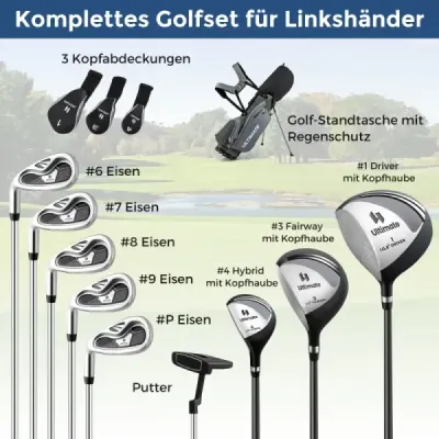Kompletná sada golfových palíc a bagov pre ľavákov Prenosný ľahký golfový stojan Bag Grey
