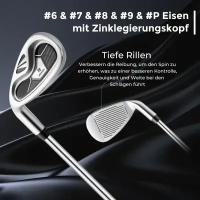 Kompletná sada golfových palíc a tašiek pre ľavákov Prenosný ľahký golfový stojan Black