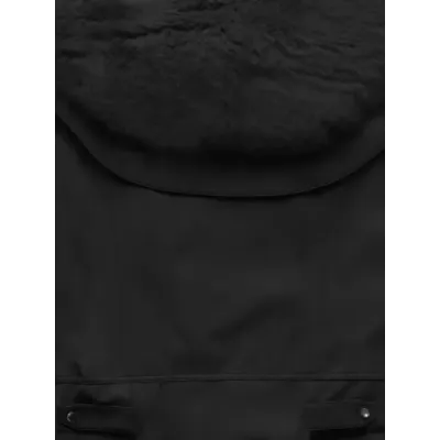 Kožená bunda s kožušinovým golierom Glakate MODA8091 čierna