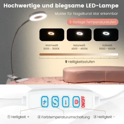 Skladací manikúrový stôl s elektrickým vysávačom prachu prenosný kozmetický stôl s ohybnou LED stolnou lampou ružovej farby